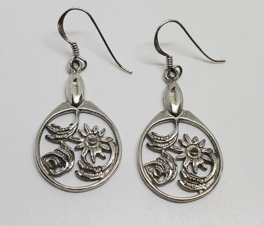 Diamond Etched Sterling Silver Floral Earrings