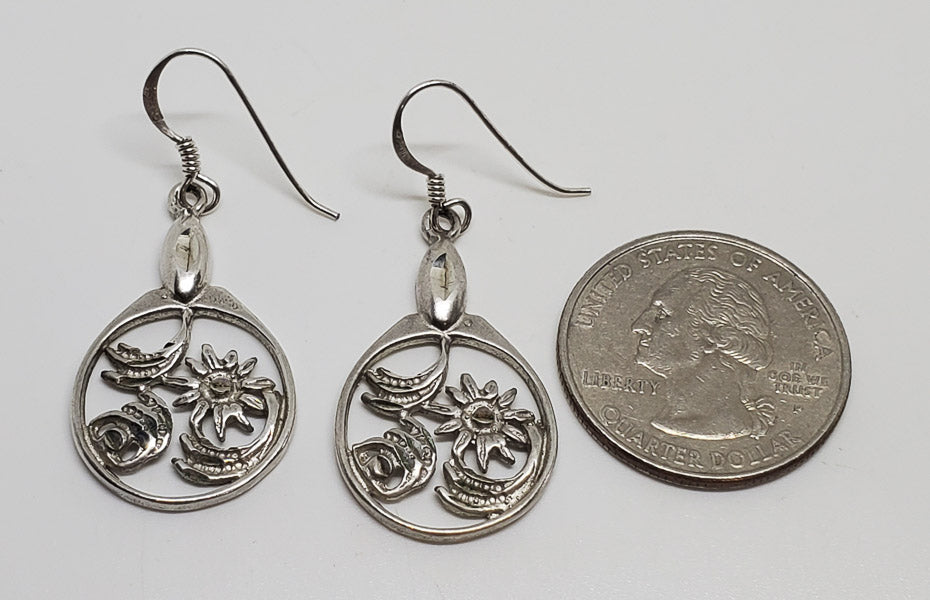Diamond Etched Sterling Silver Floral Earrings