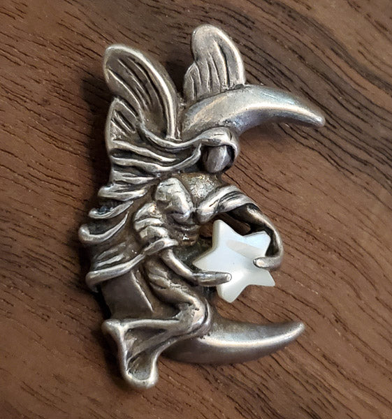 Sterling Silver Angel Moon and Star Pendant
