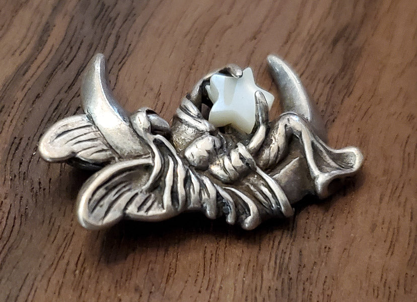 Sterling Silver Angel Moon and Star Pendant