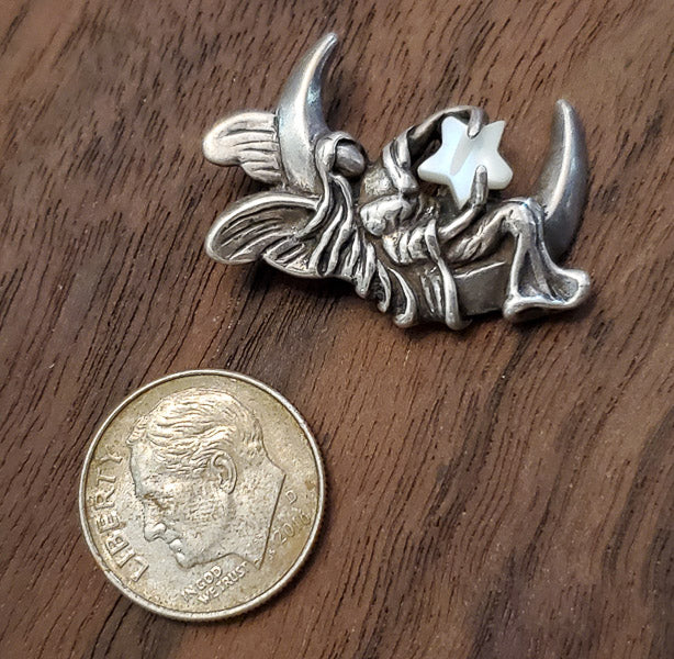 Sterling Silver Angel Moon and Star Pendant