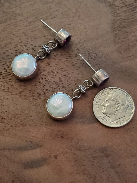 Sterling Silver Pearl and Amethyst Earrings