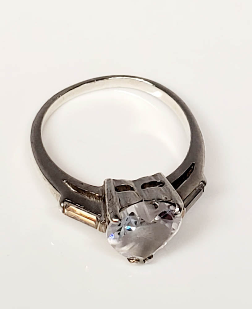 Sterling Silver Frosted CZ Heart Ring Sz 8