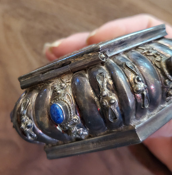 Vintage 900 Silver and Lapis Jewelry Case
