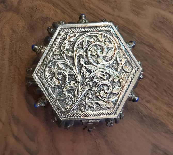 Vintage 900 Silver and Lapis Jewelry Case