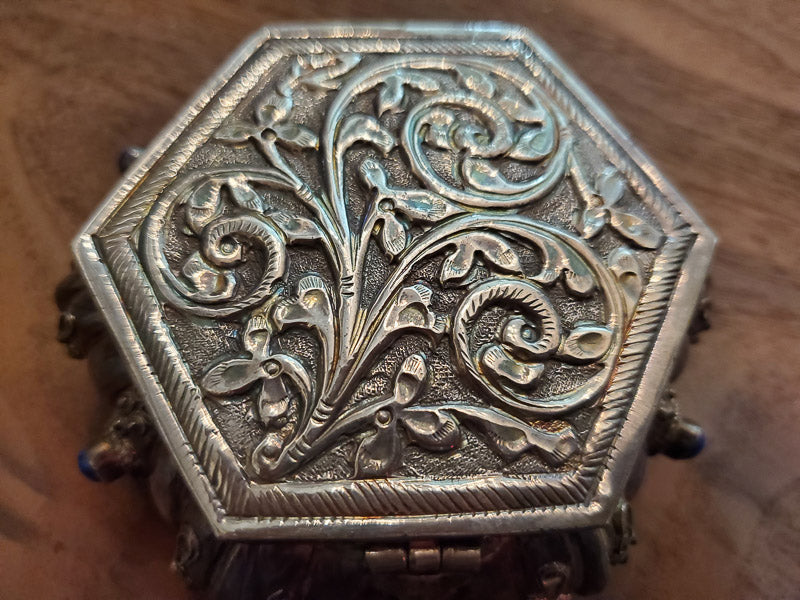 Vintage 900 Silver and Lapis Jewelry Case