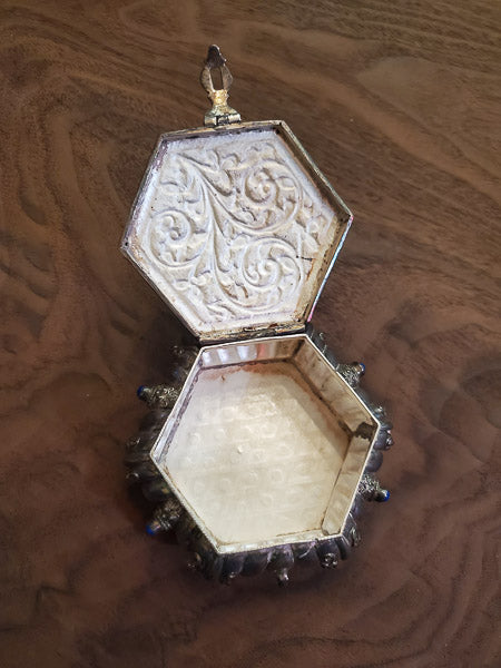 Vintage 900 Silver and Lapis Jewelry Case