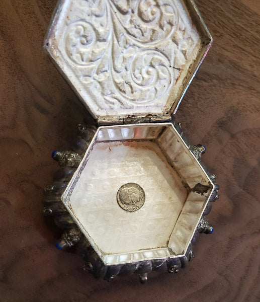 Vintage 900 Silver and Lapis Jewelry Case