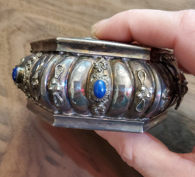Vintage 900 Silver and Lapis Jewelry Case