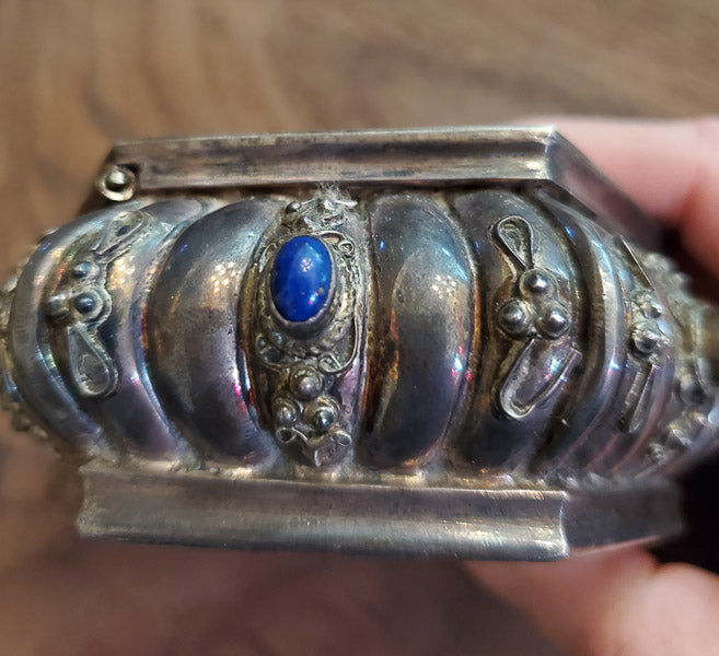 Vintage 900 Silver and Lapis Jewelry Case
