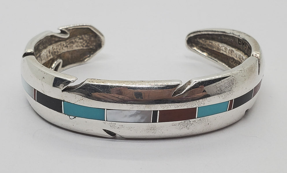 Native Signed Eagle Feather Sterling Cuff Bracelet