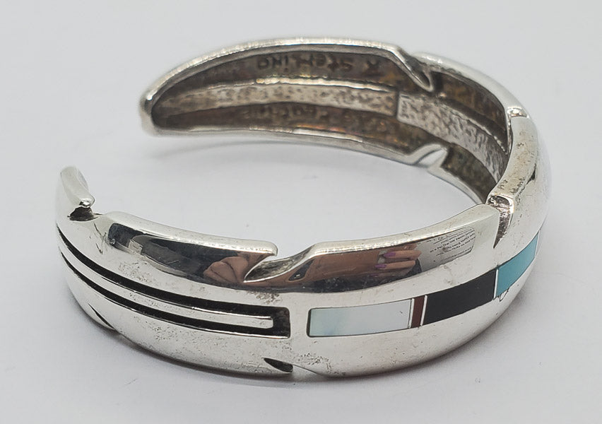 Native Signed Eagle Feather Sterling Cuff Bracelet