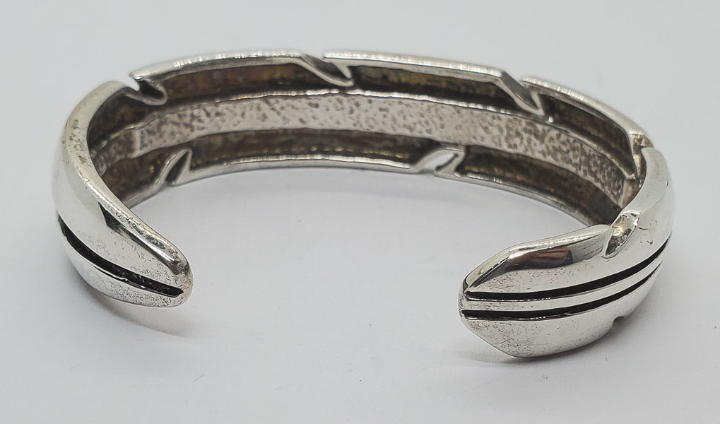 Native Signed Eagle Feather Sterling Cuff Bracelet