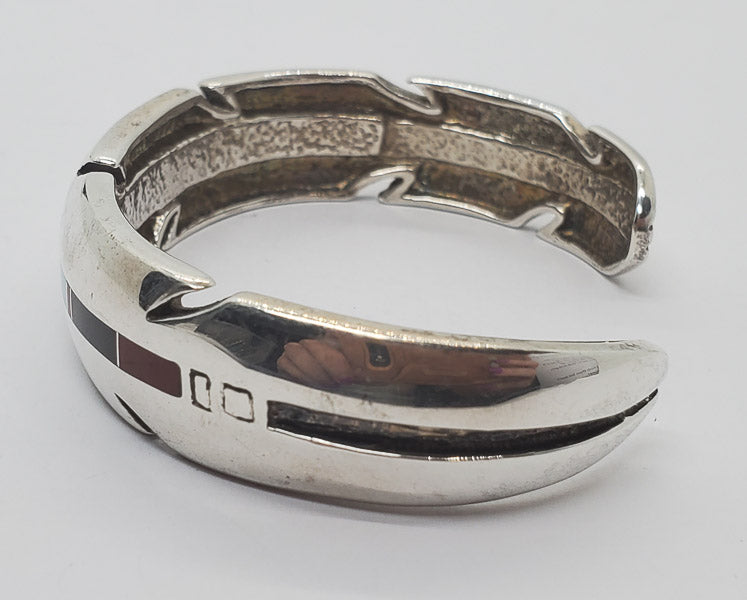 Native Signed Eagle Feather Sterling Cuff Bracelet