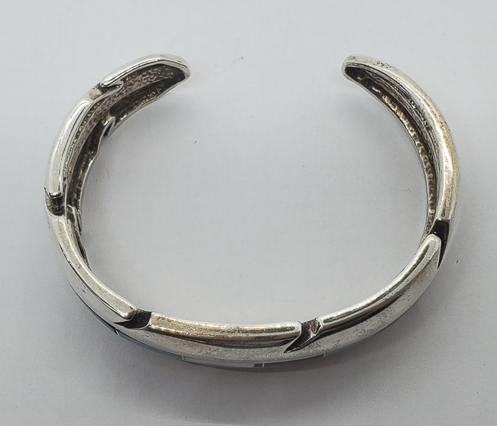 Native Signed Eagle Feather Sterling Cuff Bracelet