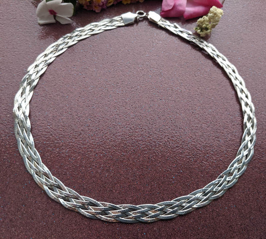 Italy Sterling Silver Weave Braided Necklace