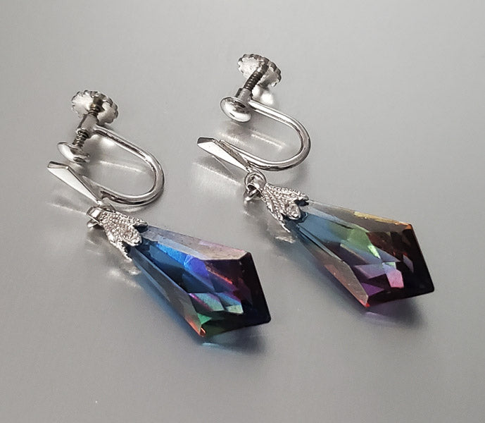 Vintage 835 Silver AB Crystal Earrings