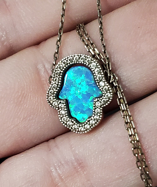 Vermeil Sterling Opal Hamsa Slide Necklace