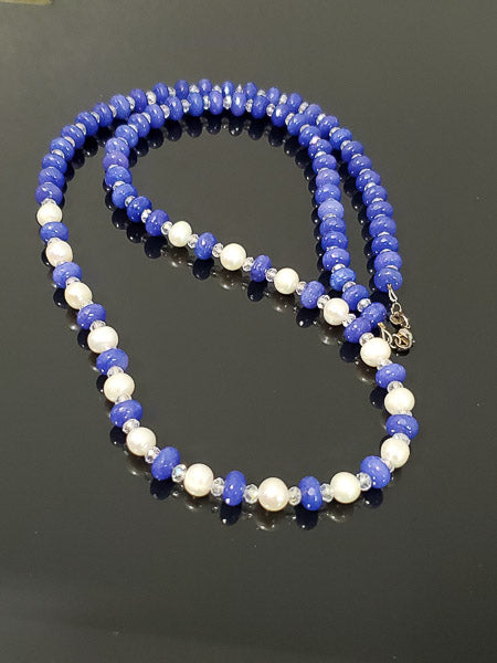 Blue Jade & Pearl Sterling Necklace