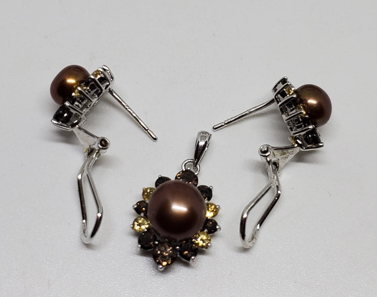 NIB Sterling Silver Pearl Earrings and Pendant