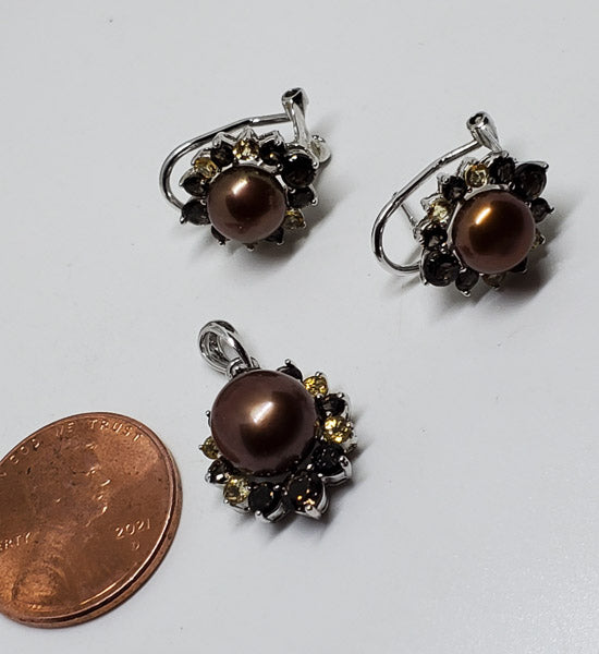 NIB Sterling Silver Pearl Earrings and Pendant