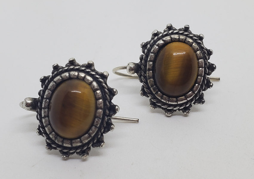 925 Sterling Silver Tigers Eye Earrings