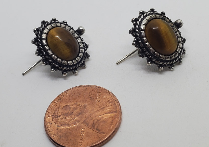 925 Sterling Silver Tigers Eye Earrings