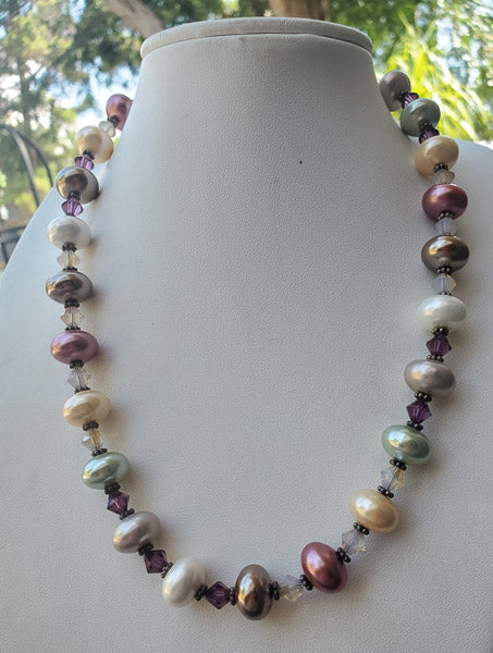 Pastel Glass Pearl Sterling Silver Necklace