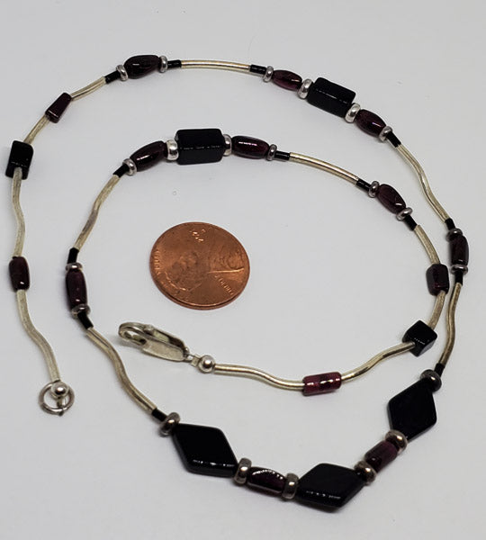 Onyx and Garnet Sterling Silver Necklace