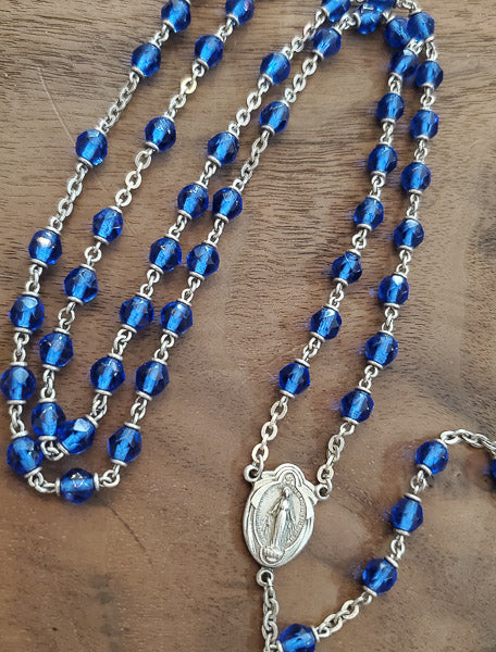 Sterling Silver Blue Crystal Rosary