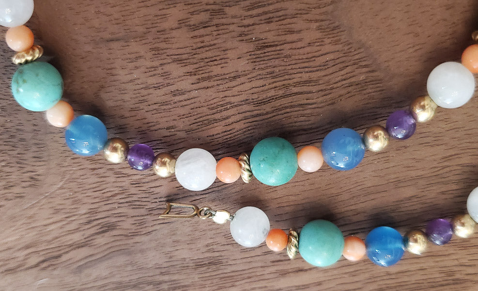 14k Gold Natural Stone Beaded Necklace