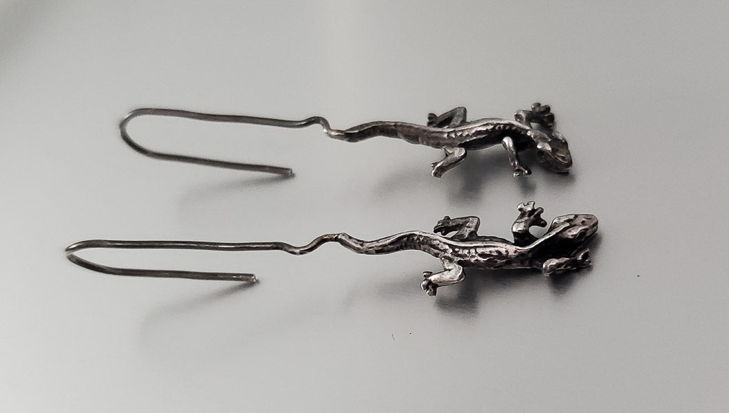 2058-Tested Sterling Drop Lizard Earrings