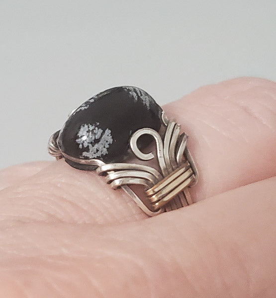2019-Stone Wire Wrapped Two Tone Ring sz 7