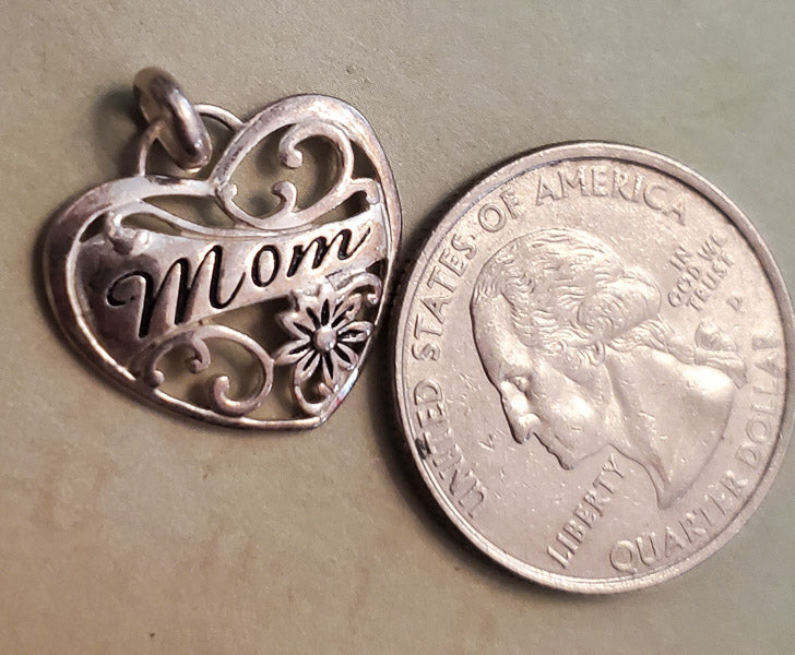 Mom Sterling Silver Heart Pendant