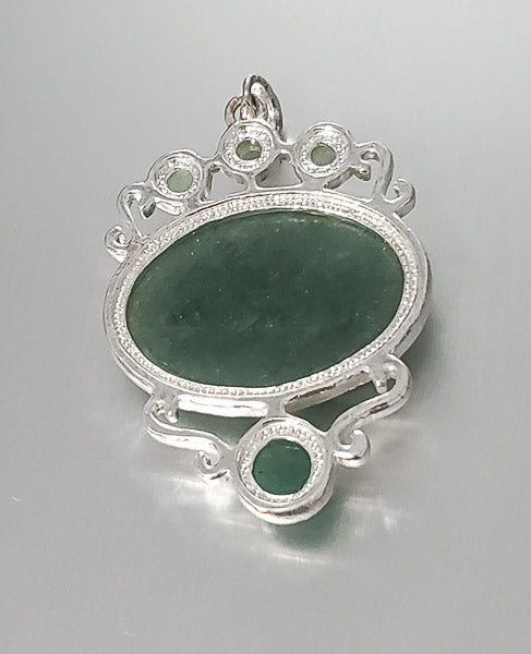 3556-Large Silver Tone Stone Pendant