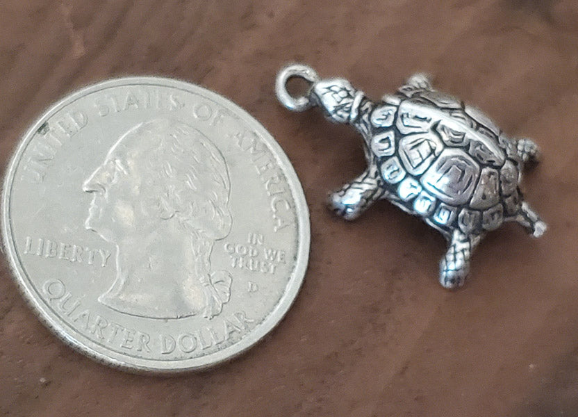 Domed Sterling Turtle Pendant or Charm
