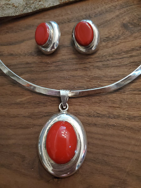 Mexico Red Jasper Sterling Necklace and Earrings Set