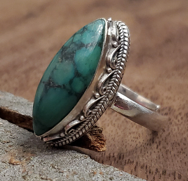 Sterling Silver Turquoise Ring Sz 9 adj