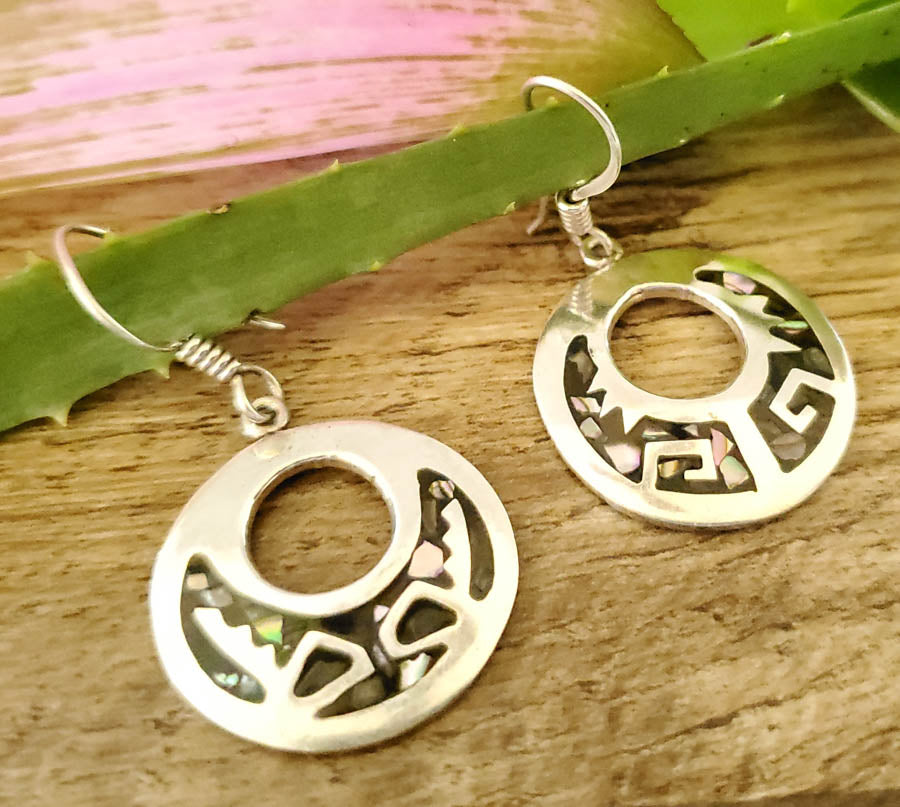 Vintage Taxco Sterling Silver Abalone Inlaid Earrings
