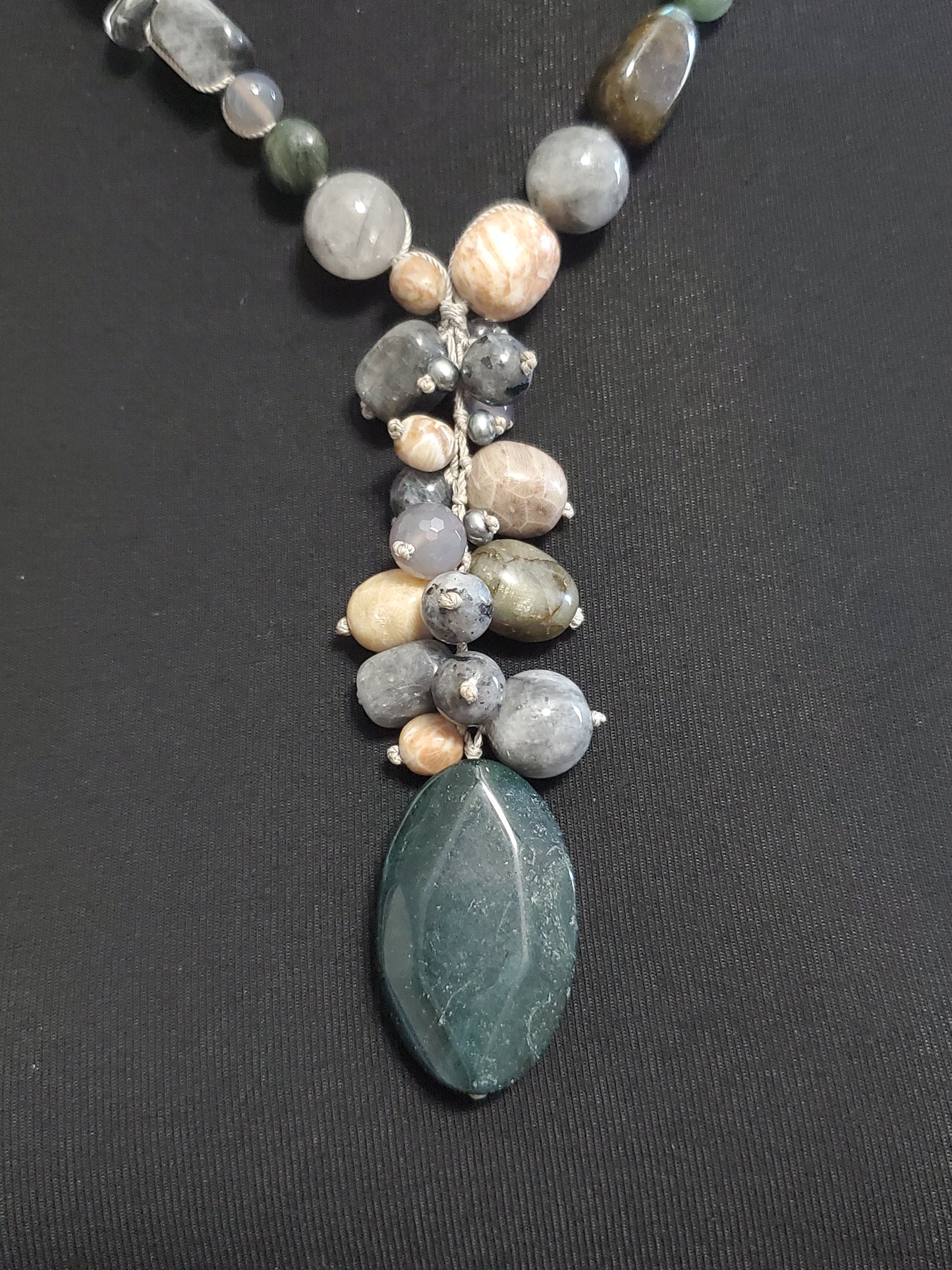 458-Sterling Multi-Stone Beaded Necklace