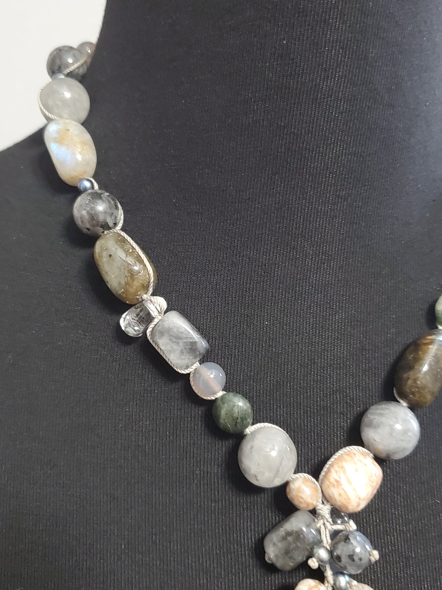 458-Sterling Multi-Stone Beaded Necklace