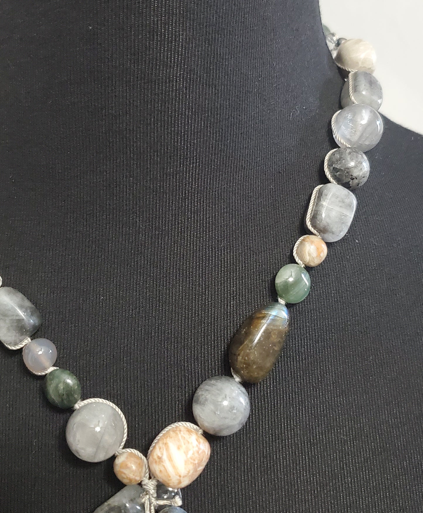 458-Sterling Multi-Stone Beaded Necklace