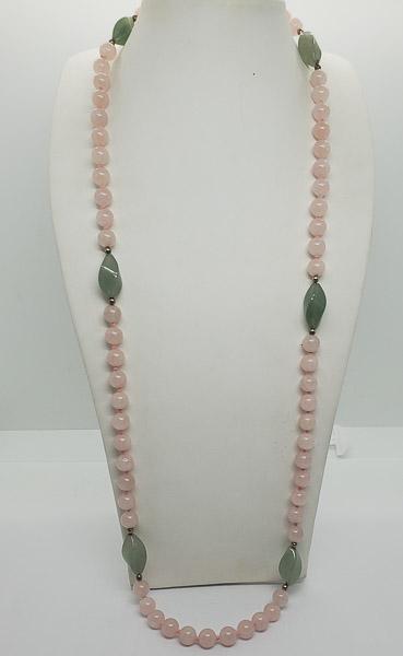 Knotted Rose Quartz and Jade Beaded Necklace