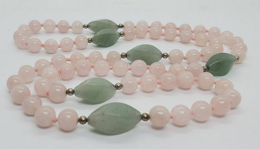Knotted Rose Quartz and Jade Beaded Necklace