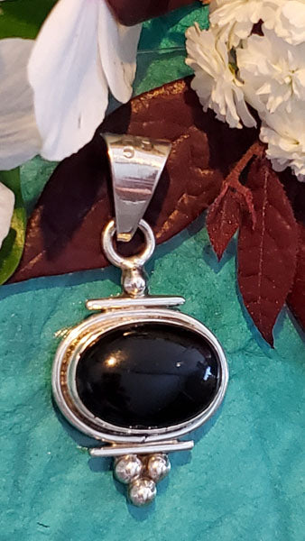 Mexico Sterling Silver Black Resin Pendant