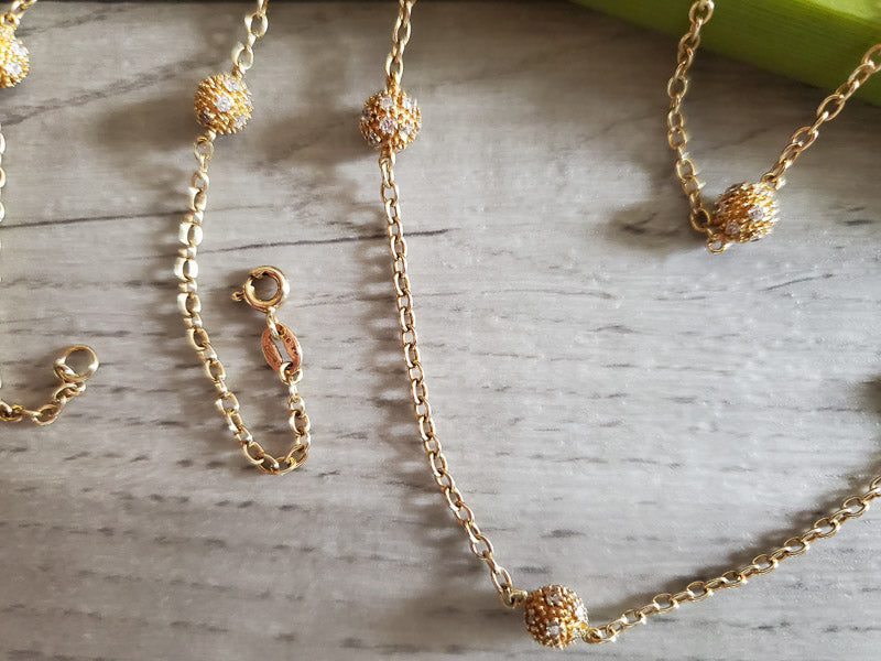 Gold over Sterling Sparkling Beaded Necklace